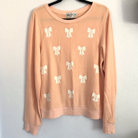 Wildfox M baggy beach jumper peach bow pattern - Picture 2 of 6